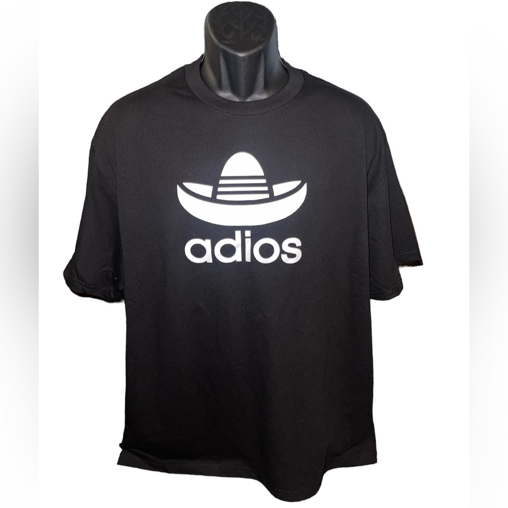 adios black tee white logo
